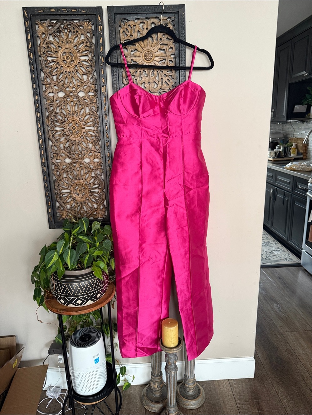 Lulu's Hot Pink Satin Spaghetti-Strap Jumpsuit